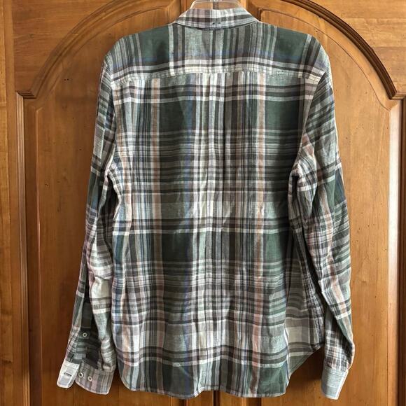 7 For All Mankind linen plaid button down shirt Men's M medium 7FAM - Picture 3 of 9